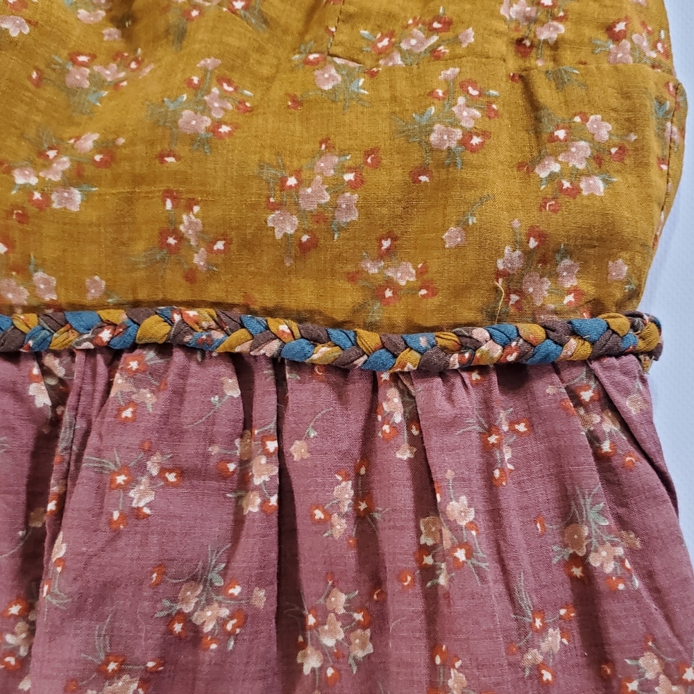 7633 * Storia Patchwork Floral Ruffle Mini Romper Mustard Brown Blue Size S - Picture 5 of 10